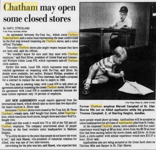 Chatham Supermarket - Aug 1986 Article On Labor Issues